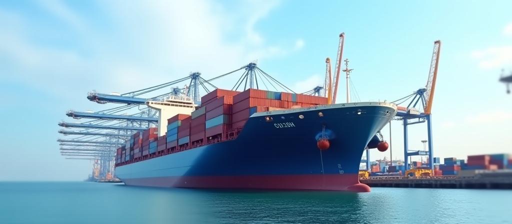 컨테이너선이 항구에 정박한 모습