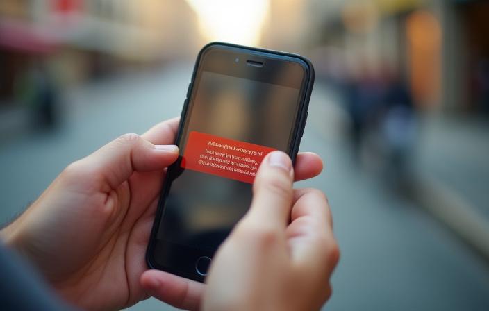 스마트폰으로 재난 문자를 받는 모습