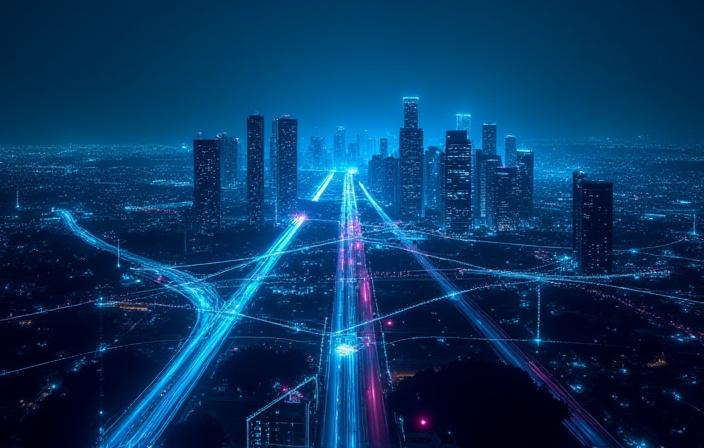 스마트 시티 야경과 데이터 오버레이